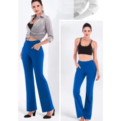 Women's High Waist Yoga Pants Side Pockets Bootcut Leggings Tummy Control 4 Way Stretch Quick Dry Dark Grey Wine Fitness Gym Workout Dance Summer Sports Activewear High Elasticity