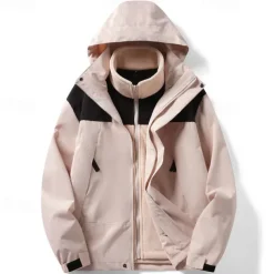 Women's Hiking Jacket Fleece Winter Outdoor Waterproof Windproof Detachable Fleece Multi-Pockets Lightweight Jacket Full Zip Camping / Hiking / Caving Winter Sports Black Ivory Pink Green Khaki