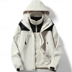 Women's Hiking Jacket Fleece Winter Outdoor Waterproof Windproof Detachable Fleece Multi-Pockets Lightweight Jacket Full Zip Camping / Hiking / Caving Winter Sports Black Ivory Pink Green Khaki