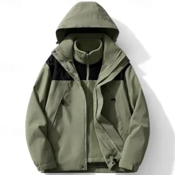 Women's Hiking Jacket Fleece Winter Outdoor Waterproof Windproof Detachable Fleece Multi-Pockets Lightweight Jacket Full Zip Camping / Hiking / Caving Winter Sports Black Ivory Pink Green Khaki