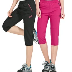 Women's Hiking Pants Trousers Summer Outdoor Quick Dry Water Resistant Zipper Pocket Multi Pockets Capri Pants Bottoms Elastic Waist Black-female Rose Red Camping / Hiking / Caving S M L XL XXL
