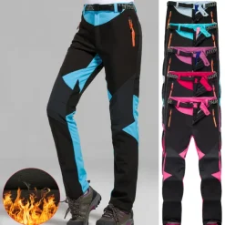 Women's Hiking Pants Trousers Fleece Lined Pants Softshell Pants Winter Outdoor Waterproof Windproof Thermal Warm Elastic Waist Fashion Bottoms Blue Red Skiing Camping Ski / Snowboard