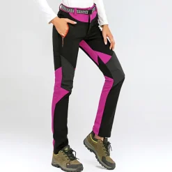 Women's Hiking Pants Trousers Fleece Lined Pants Softshell Pants Winter Outdoor Waterproof Windproof Thermal Warm Elastic Waist Fashion Bottoms Blue Red Skiing Camping Ski / Snowboard