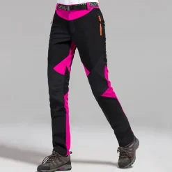 Women's Hiking Pants Trousers Fleece Lined Pants Softshell Pants Winter Outdoor Waterproof Windproof Thermal Warm Elastic Waist Fashion Bottoms Blue Red Skiing Camping Ski / Snowboard