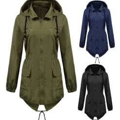 Women's Hiking Raincoat Waterproof Hiking Jacket Rain Jacket Winter Outdoor Thermal Warm Waterproof Windproof Breathable Outerwear Coat Top Fishing Climbing Casual Black Navy Blue Dark Green Green