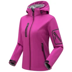 Women's Hiking Softshell Jacket Hoodie Jacket Winter Fleece Jacket Waterproof Outdoor Solid Color Thermal Warm Windproof Lightweight Fleece Lining Outerwear Windbreaker Trench Coat Skiing Climbing