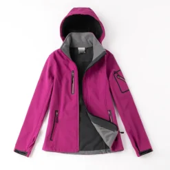 Women's Hiking Softshell Jacket Hoodie Jacket Winter Fleece Jacket Waterproof Outdoor Solid Color Thermal Warm Windproof Lightweight Fleece Lining Outerwear Windbreaker Trench Coat Skiing Climbing