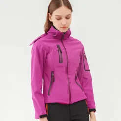 Women's Hiking Softshell Jacket Hoodie Jacket Winter Fleece Jacket Waterproof Outdoor Solid Color Thermal Warm Windproof Lightweight Fleece Lining Outerwear Windbreaker Trench Coat Skiing Climbing