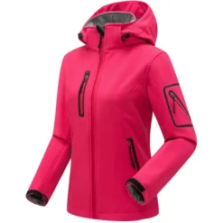 Women's Hiking Softshell Jacket Hoodie Jacket Winter Fleece Jacket Waterproof Outdoor Solid Color Thermal Warm Windproof Lightweight Fleece Lining Outerwear Windbreaker Trench Coat Skiing Climbing