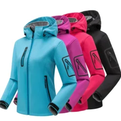 Women's Hiking Softshell Jacket Hoodie Jacket Winter Fleece Jacket Waterproof Outdoor Solid Color Thermal Warm Windproof Lightweight Fleece Lining Outerwear Windbreaker Trench Coat Skiing Climbing