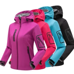 Women's Hiking Softshell Jacket Hoodie Jacket Winter Fleece Jacket Waterproof Outdoor Solid Color Thermal Warm Windproof Lightweight Fleece Lining Outerwear Windbreaker Trench Coat Skiing Climbing