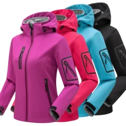 Women's Hiking Softshell Jacket Hoodie Jacket Winter Fleece Jacket Waterproof Outdoor Solid Color Thermal Warm Windproof Lightweight Fleece Lining Outerwear Windbreaker Trench Coat Skiing Climbing