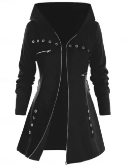 Women's Hoodie Jacket Comfortable Breathable Zipper Pocket Casual Plain Vacation Street Daily Wear Going out Zipper Regular Hooded Regular Fit Long Sleeve Outerwear Black Red Spring Fall