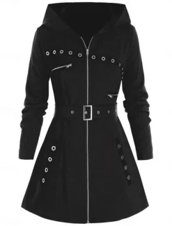 Women's Hoodie Jacket Comfortable Breathable Zipper Pocket Casual Plain Vacation Street Daily Wear Going out Zipper Regular Hooded Regular Fit Long Sleeve Outerwear Black Red Spring Fall