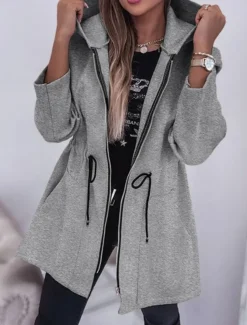 Women's Hoodie Jacket Comfortable Breathable Zipper Pocket Fashion Casual Plain Vacation Street Casual Daily Wear Zipper Regular Hooded Regular Fit Long Sleeve Outerwear Black Army Green Beige Spring