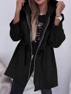 Women's Hoodie Jacket Comfortable Breathable Zipper Pocket Fashion Casual Plain Vacation Street Casual Daily Wear Zipper Regular Hooded Regular Fit Long Sleeve Outerwear Black Army Green Beige Spring