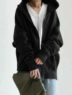 Women's Hoodie Jacket Outdoor Street Daily Wear Fall Winter Regular Coat Regular Fit Thermal Warm Breathable Stylish Casual Jacket Long Sleeve Plain with Pockets Full Zip Black Red Green