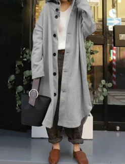 Women's Hoodie Jacket Outdoor Street Daily Wear Fall Winter Maxi Coat Regular Fit Thermal Warm Breathable Stylish Casual Jacket Long Sleeve Plain with Pockets Black Red Apricot