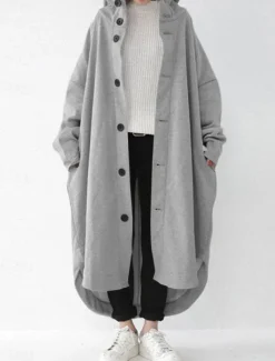 Women's Hoodie Jacket Outdoor Street Daily Wear Fall Winter Maxi Coat Regular Fit Thermal Warm Breathable Stylish Casual Jacket Long Sleeve Plain with Pockets Black Red Apricot