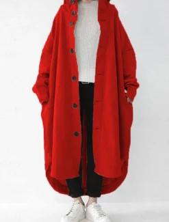 Women's Hoodie Jacket Outdoor Street Daily Wear Fall Winter Maxi Coat Regular Fit Thermal Warm Breathable Stylish Casual Jacket Long Sleeve Plain with Pockets Black Red Apricot