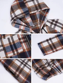 Women's Hoodie Jacket Outdoor Street Daily Wear Fall Winter Long Coat Regular Fit Thermal Warm Breathable Stylish Casual Jacket Long Sleeve Stripes and Plaid with Pockets Full Zip Red Brown Green