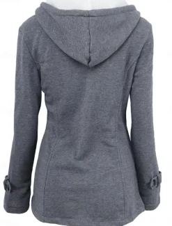 Women's Hoodie Jacket Warm Breathable Pocket Casual Street Style Solid Color Vacation Street Daily Wear Going out Single Breasted Hoodie Regular Fit Long Sleeve Outerwear Black Light Grey Dark Grey