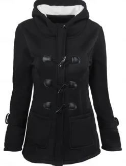 Women's Hoodie Jacket Warm Breathable Pocket Casual Street Style Solid Color Vacation Street Daily Wear Going out Single Breasted Hoodie Regular Fit Long Sleeve Outerwear Black Light Grey Dark Grey