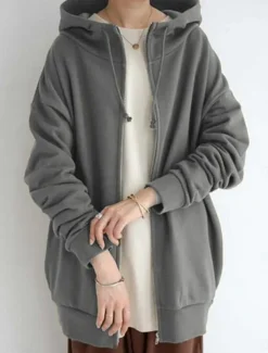 Women's Hoodie Jacket Warm Breathable Zipper Pocket Casual Plain Vacation Street Daily Wear Going out Zipper Long Hoodie Regular Fit Long Sleeve Outerwear Black Red Khaki Fall Winter