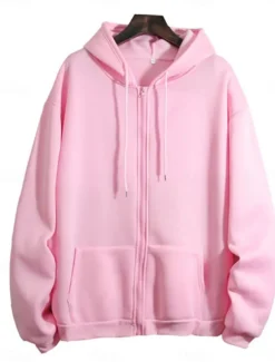Women's Hoodie Sweatshirt Casual Street Dailywear Hoodie Zip Up Front Pocket Long Sleeve Pink Purple Beige Fall Winter
