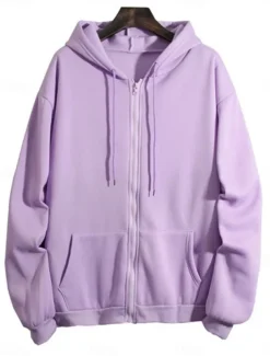 Women's Hoodie Sweatshirt Casual Street Dailywear Hoodie Zip Up Front Pocket Long Sleeve Pink Purple Beige Fall Winter