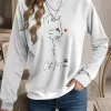 Women's Hoodies Cat Casual Long Sleeve Round Neck Regular Tops Work Dailywear Casual Print White Fall Winter