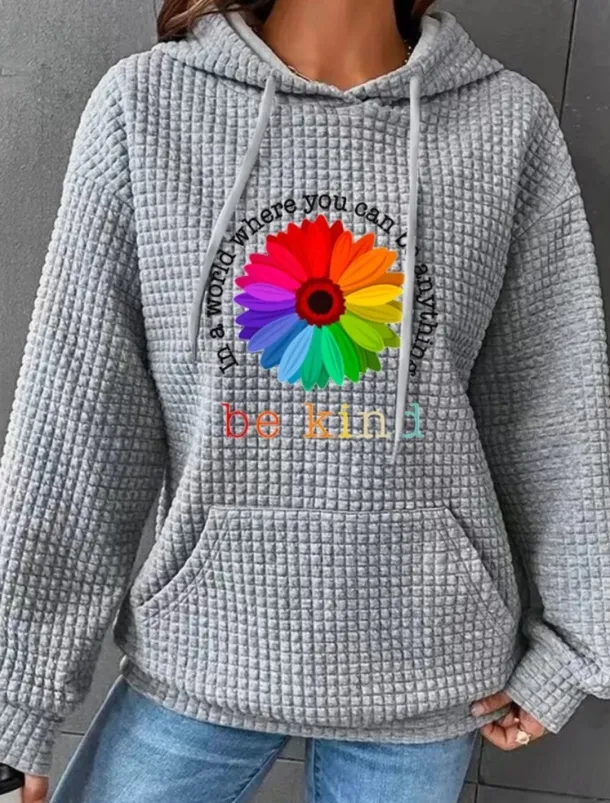 Women's Hoodies Floral Graphic Casual Long Sleeve Hooded Regular Tops Street Dailywear Casual Pocket Print Black White Pink Dark Blue Gray Fall Winter