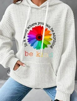 Women's Hoodies Floral Graphic Casual Long Sleeve Hooded Regular Tops Street Dailywear Casual Pocket Print Black White Pink Dark Blue Gray Fall Winter