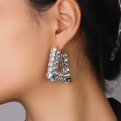 Women's Hoop Earrings Geometrical Precious Statement Imitation Diamond Earrings Jewelry Silver / Gold For Wedding Party Daily 1 Pair