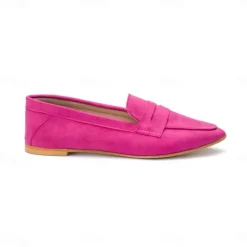 Women's Hot Pink Faux Suede Loafers - Comfortable Casual Slip-On Flats for Everyday Wear