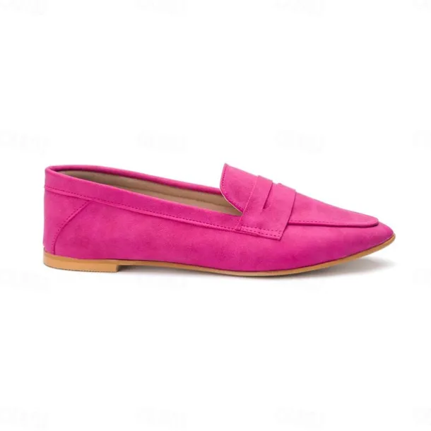 Women's Hot Pink Faux Suede Loafers - Comfortable Casual Slip-On Flats for Everyday Wear