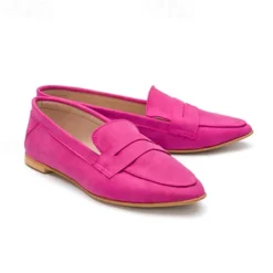 Women's Hot Pink Faux Suede Loafers - Comfortable Casual Slip-On Flats for Everyday Wear