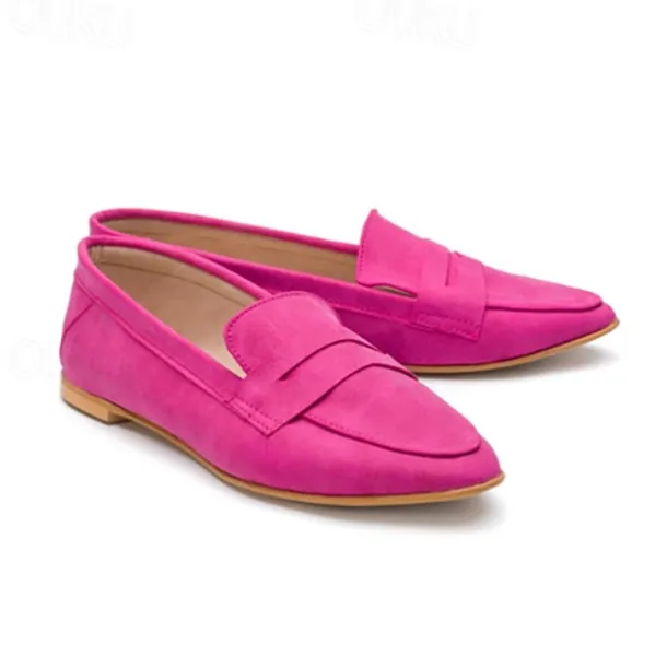 Women's Hot Pink Faux Suede Loafers - Comfortable Casual Slip-On Flats for Everyday Wear