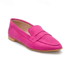 Women's Hot Pink Faux Suede Loafers - Comfortable Casual Slip-On Flats for Everyday Wear