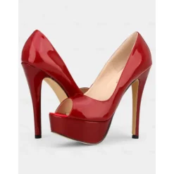 Women's Hot Pink Patent Peep Toe Stiletto Heels with Platform – Sexy High Heels for Nightlife Parties and Clubbing Events