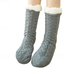 Women's House Socks With Grippers Super Soft Warm Cozy Fuzzy Fleece-Lined Socks Stockings Autumn Winter Ladies Floor Socks