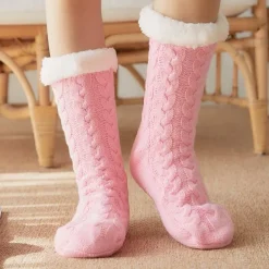 Women's House Socks With Grippers Super Soft Warm Cozy Fuzzy Fleece-Lined Socks Stockings Autumn Winter Ladies Floor Socks