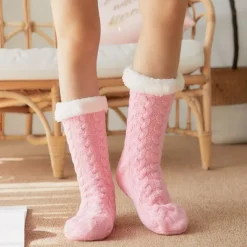 Women's House Socks With Grippers Super Soft Warm Cozy Fuzzy Fleece-Lined Socks Stockings Autumn Winter Ladies Floor Socks