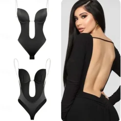 Women's Invishaper-Plunge Backless Bra Shaper Bra Bodysuits Seamless ThongWomen's Deep V-Neck Clear Strap for Parties Dresses