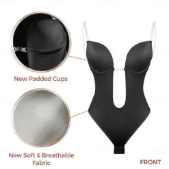 Women's Invishaper-Plunge Backless Bra Shaper Bra Bodysuits Seamless ThongWomen's Deep V-Neck Clear Strap for Parties Dresses