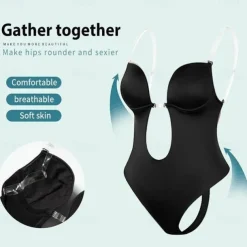 Women's Invishaper-Plunge Backless Bra Shaper Bra Bodysuits Seamless ThongWomen's Deep V-Neck Clear Strap for Parties Dresses