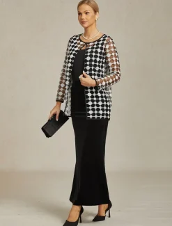 Women's Jacket Coat Blazer Lace Embroidered Color Block Elegant Floral Anniversary Wedding Guest Daily Cocktail Party Open Front Regular Crewneck Regular Fit Long Sleeve Outerwear Black