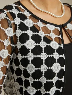 Women's Jacket Coat Blazer Lace Embroidered Color Block Elegant Floral Anniversary Wedding Guest Daily Cocktail Party Open Front Regular Crewneck Regular Fit Long Sleeve Outerwear Black