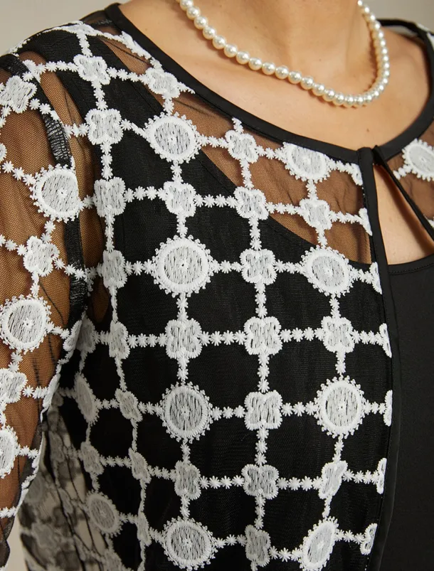 Women's Jacket Coat Blazer Lace Embroidered Color Block Elegant Floral Anniversary Wedding Guest Daily Cocktail Party Open Front Regular Crewneck Regular Fit Long Sleeve Outerwear Black