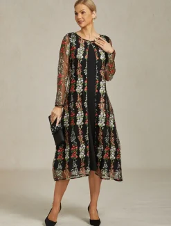 Women's Jacket Coat Blazer Lace Embroidered Elegant Floral Formal Anniversary Wedding Guest Daily Open Front Long Crewneck Regular Fit Long Sleeve Outerwear Black Spring Fall